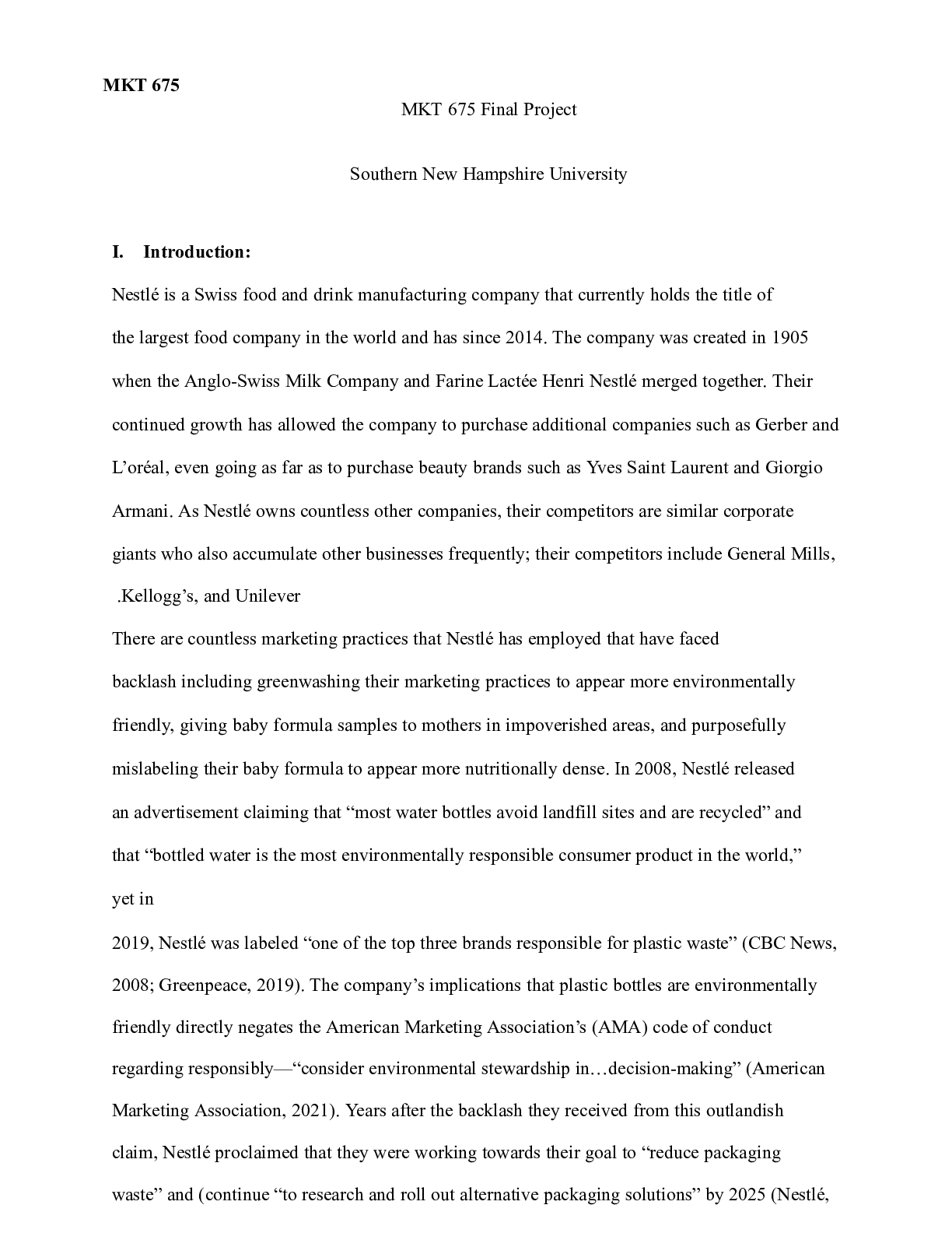 Preview image for MKT 675 Final Project.|  MKT 675  MKT 675 Final Project  Southern New Hampshire Univer